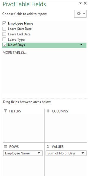 Fig 5: Microsoft Excel Pivot Grid Configurator