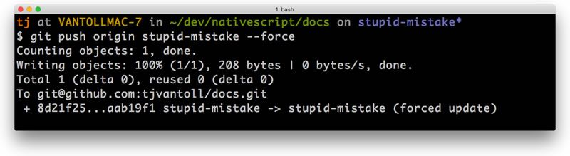 A forced git push succeeding