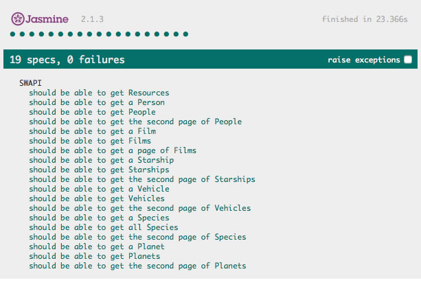 My unit tests in the Jasmine runner