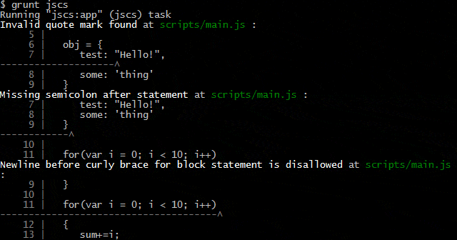 grunt-jscs output example