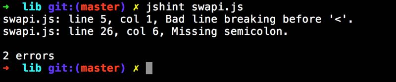 JSHint output