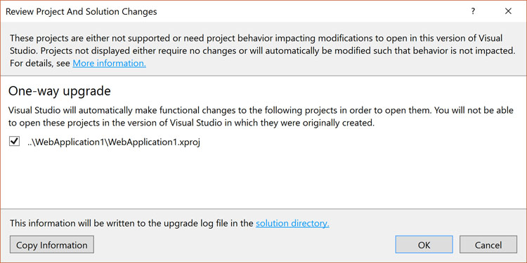 .NET Core project upgrade dialog