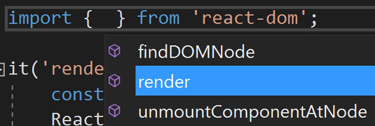 react-dom module named export IntelliSense