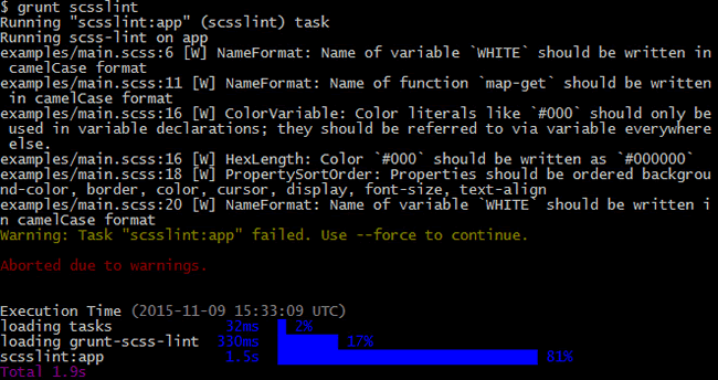 grunt-scss-lint output exampl