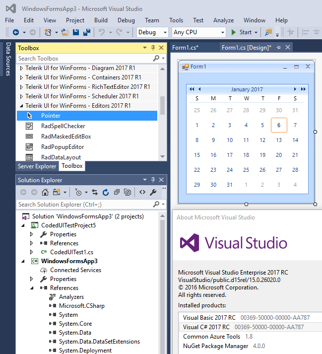 UI for WinForms Visual Studio 2017 support