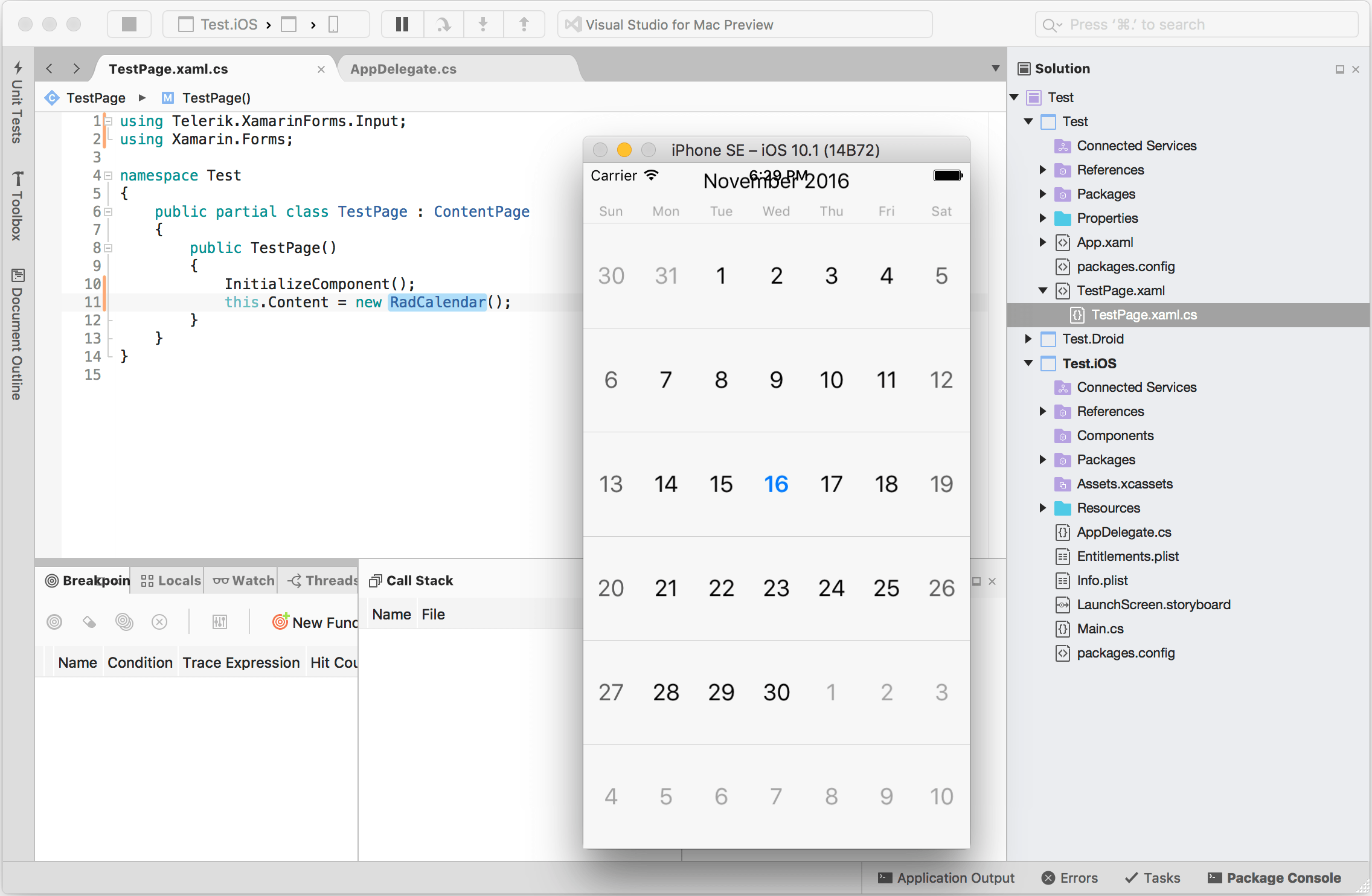 Using UI for Xamarin in Visual Studio for Mac