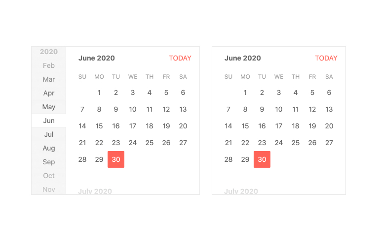 Kendo UI for Angular - Calendar Fast Navigation Bar