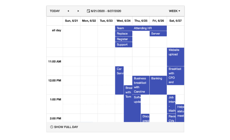 Kendo UI for Angular Scheduler - Week View