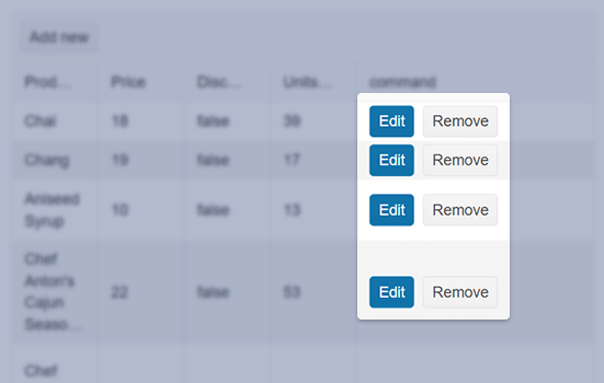 The Button Component used with the Data Grid for edit actions