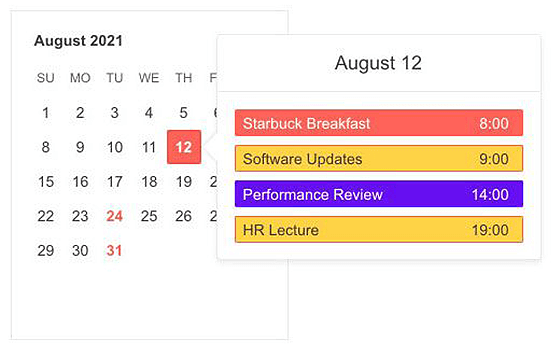 The PopOver component used to show date details on a calendar