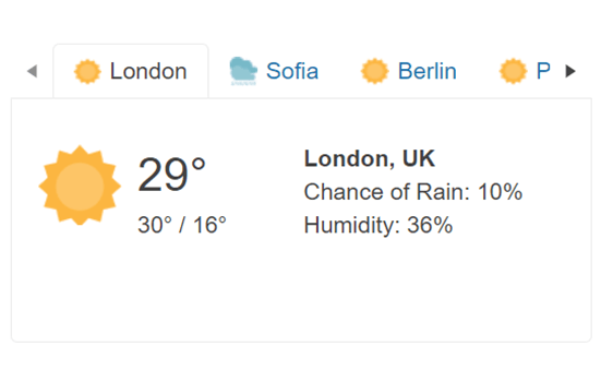 The TabStrip component shown in a weather app example