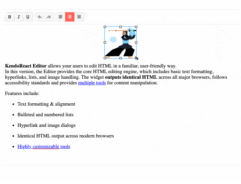 KendoReact Editor Component - Image Resizing