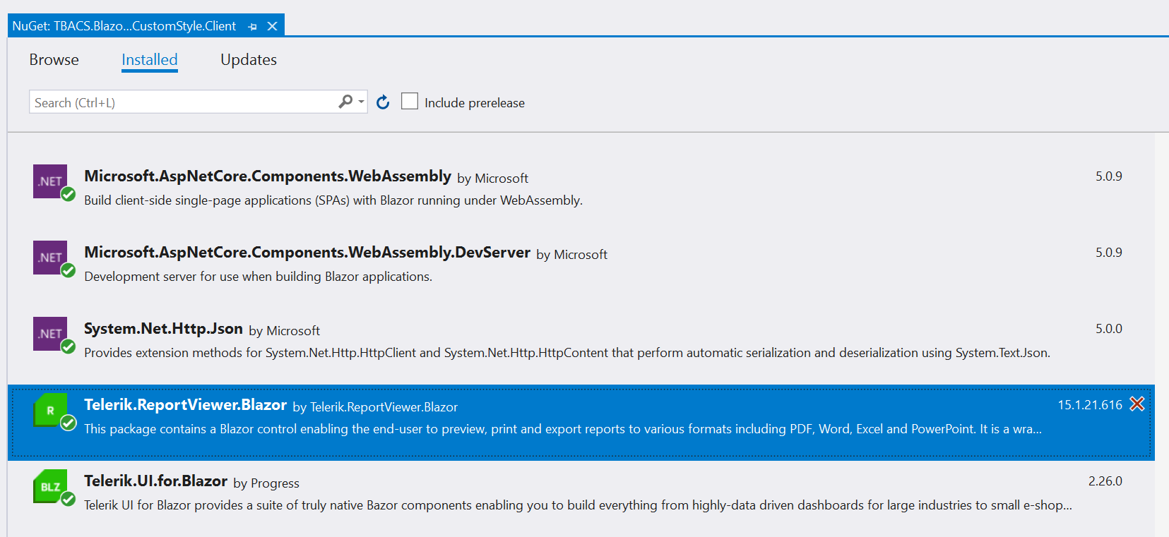 Figure 06 - Add the Telerik.ReportViewer.Blazor Package