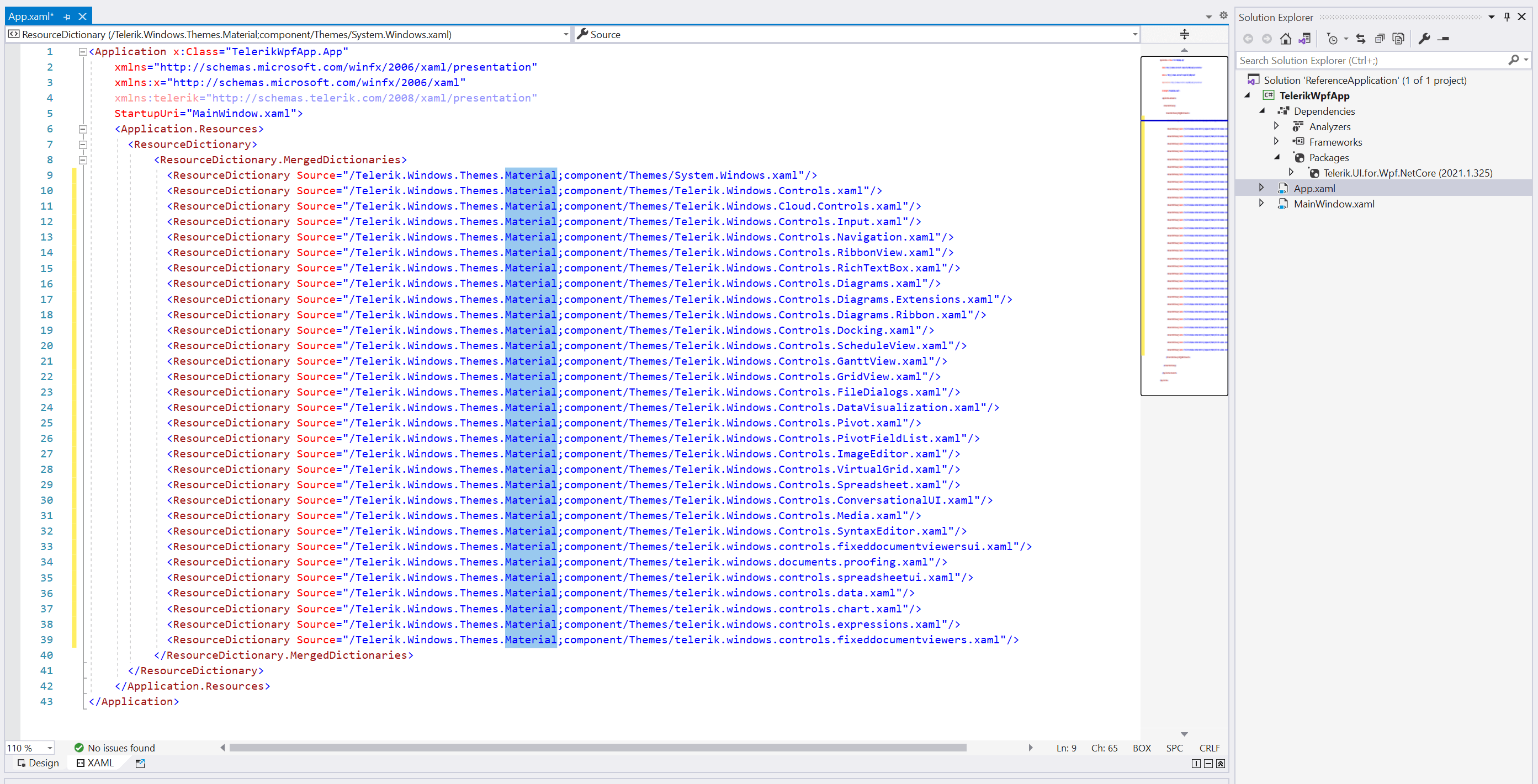 Change Theme in App.xaml Page - the ResourceDictionary lines all have a source with Material.