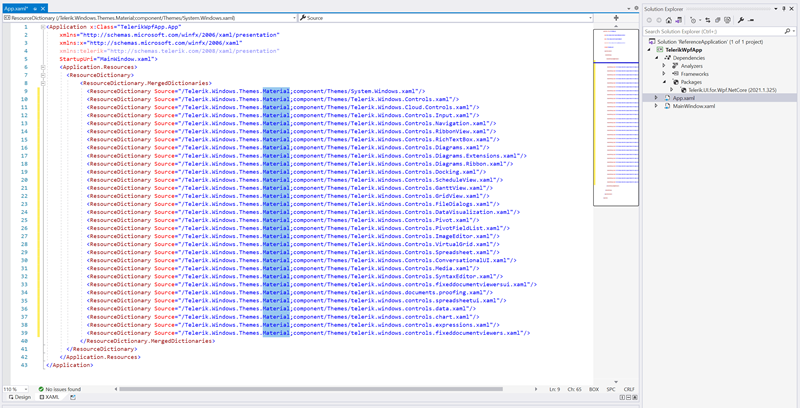 Change Theme in App.xaml Page - the ResourceDictionary lines all have a source with Material.