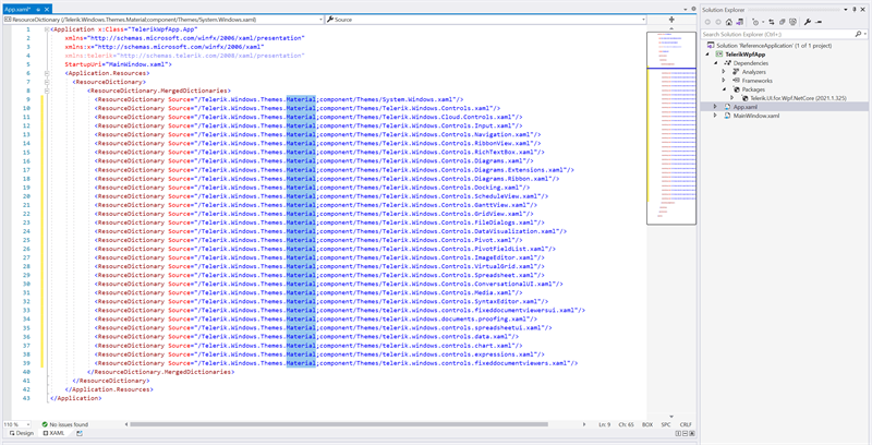 Change Theme in App.xaml Page - the ResourceDictionary lines all have a source with Material.