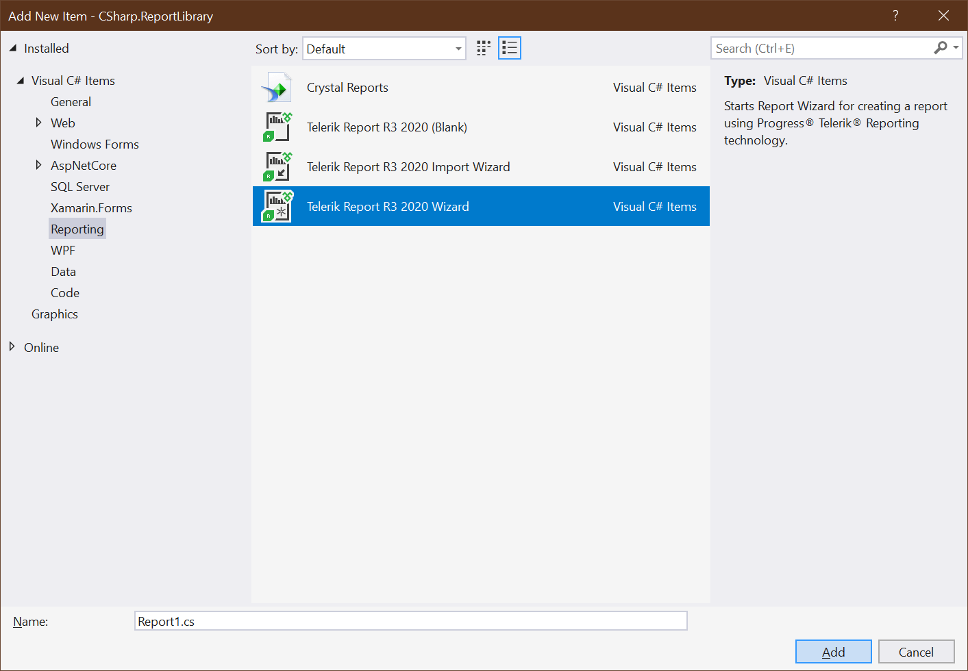 Visual Studio Designer Add New Report Wizard