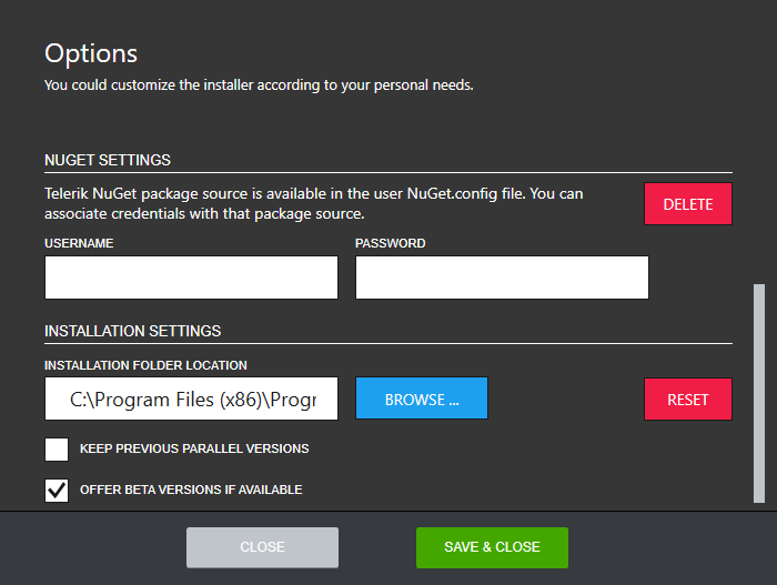 Control Panel Options Dialog