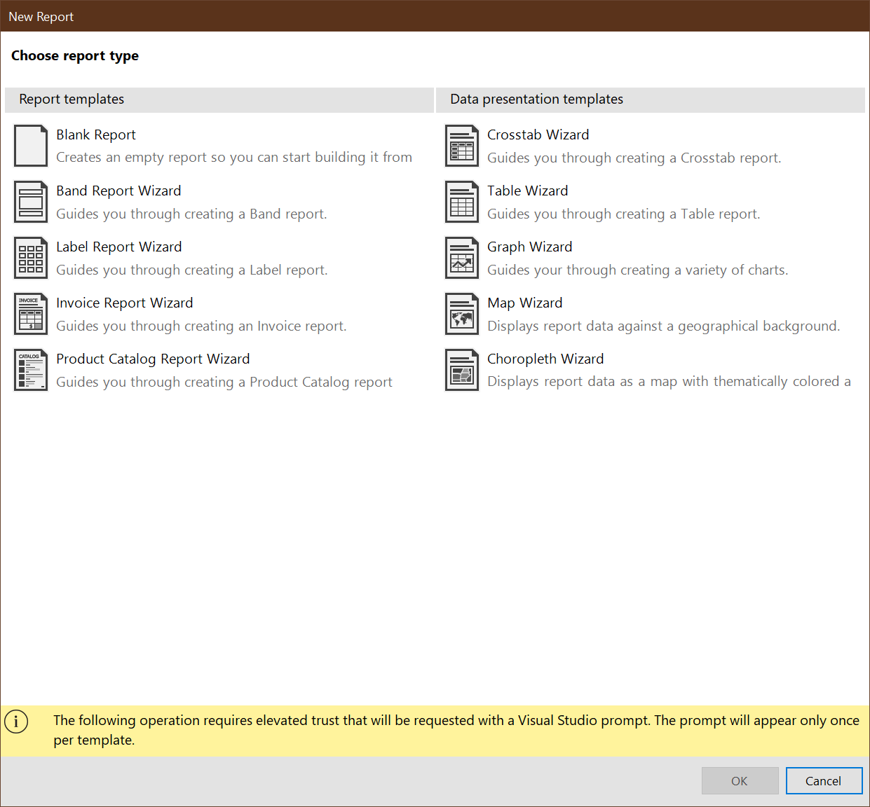 Visual Studio Designer Report Wizards