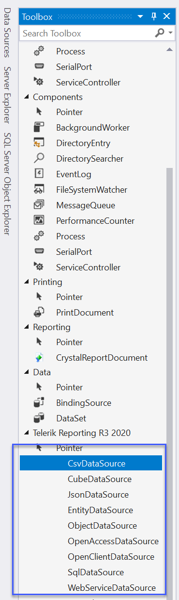 Visual Studio Designer DataSource Toolbox