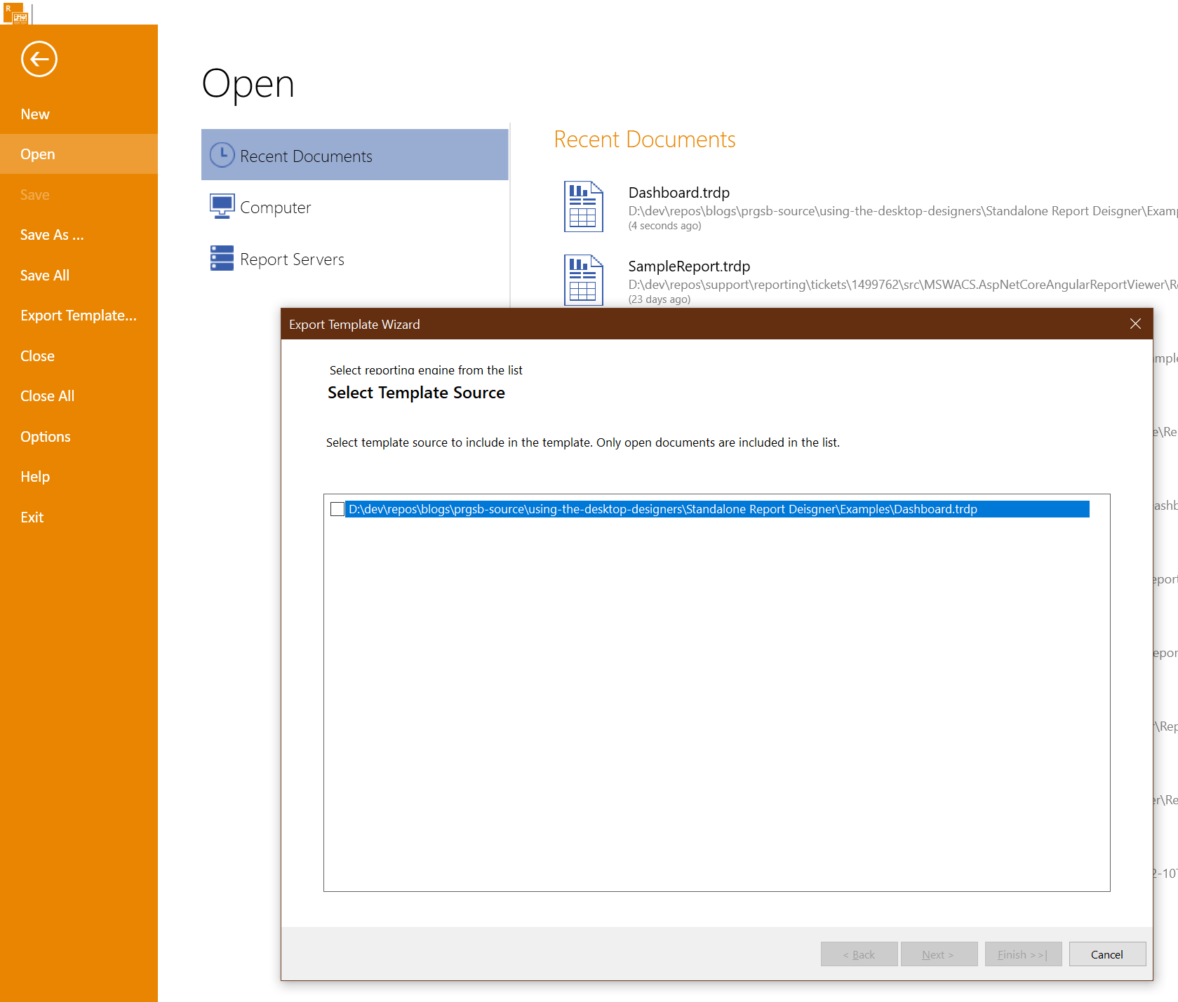 Standalone Report Designer Export Template