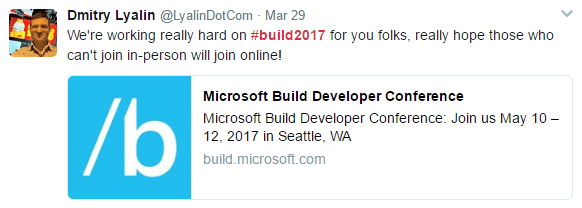 /Build 2017 Live Stream Tweet link /Build 2017 Live Stream Tweet link image