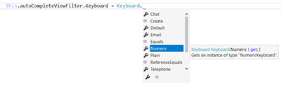 AutoCompleteView Keyboard Property Setting