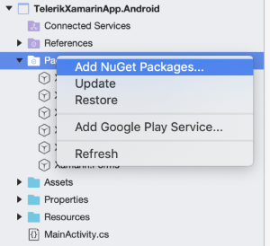 Add Telerik Nuget for Android project