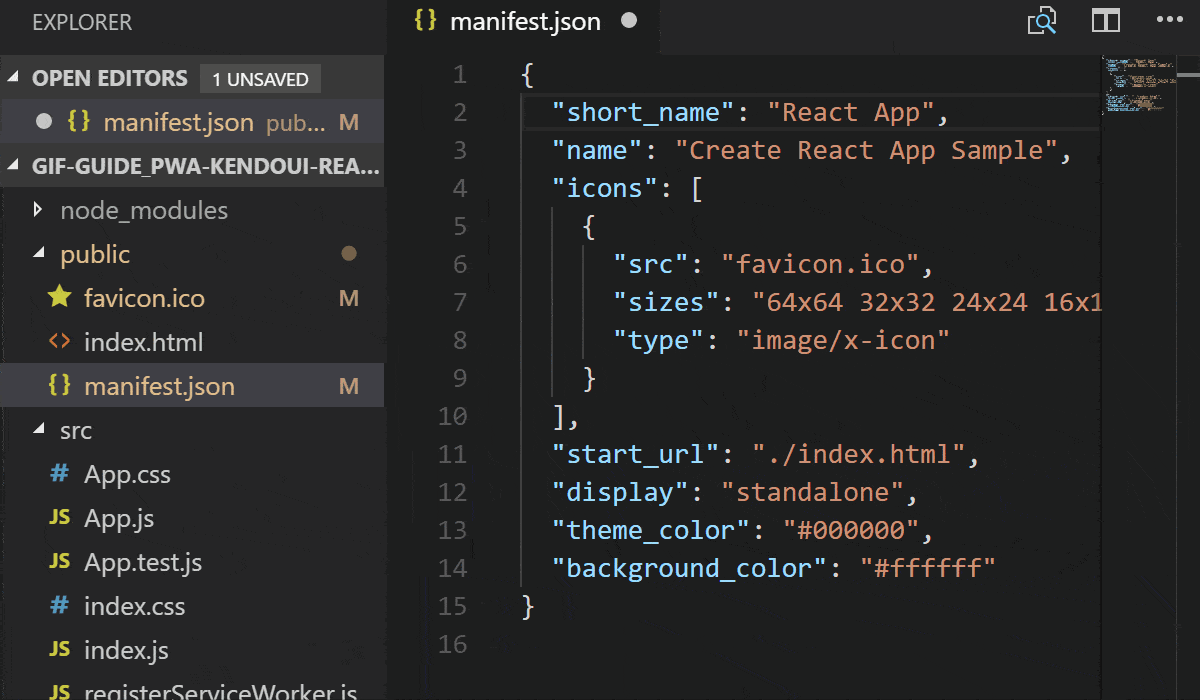 appmanifest a gif of coding the manifest.json file