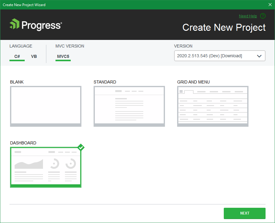 Telerik UI for ASP.NET MVC VS Project Dashboard Template