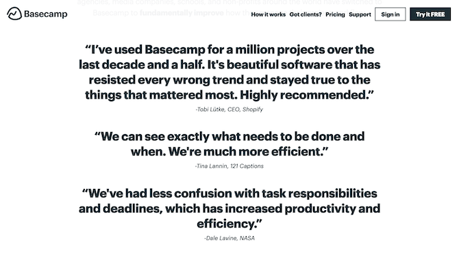 Basecamp Testimonials