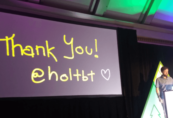 Last slide of the night, goodbye! Brian Holt's last slide at React Rally 2019