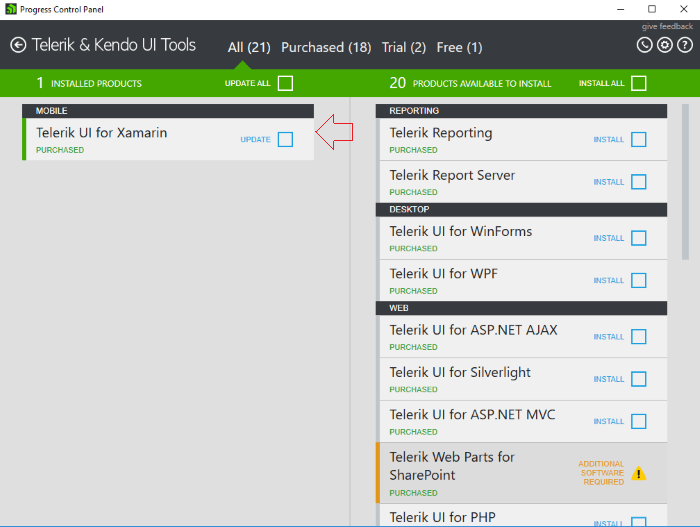 Telerik Control Panel