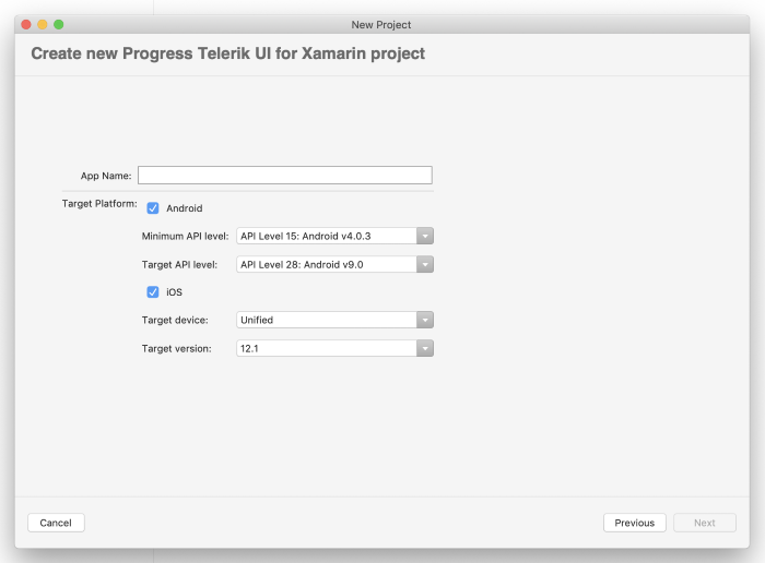 Create New Telerik UI project on Mac