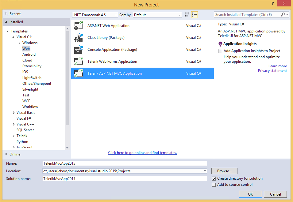 Create Telerik MVC App