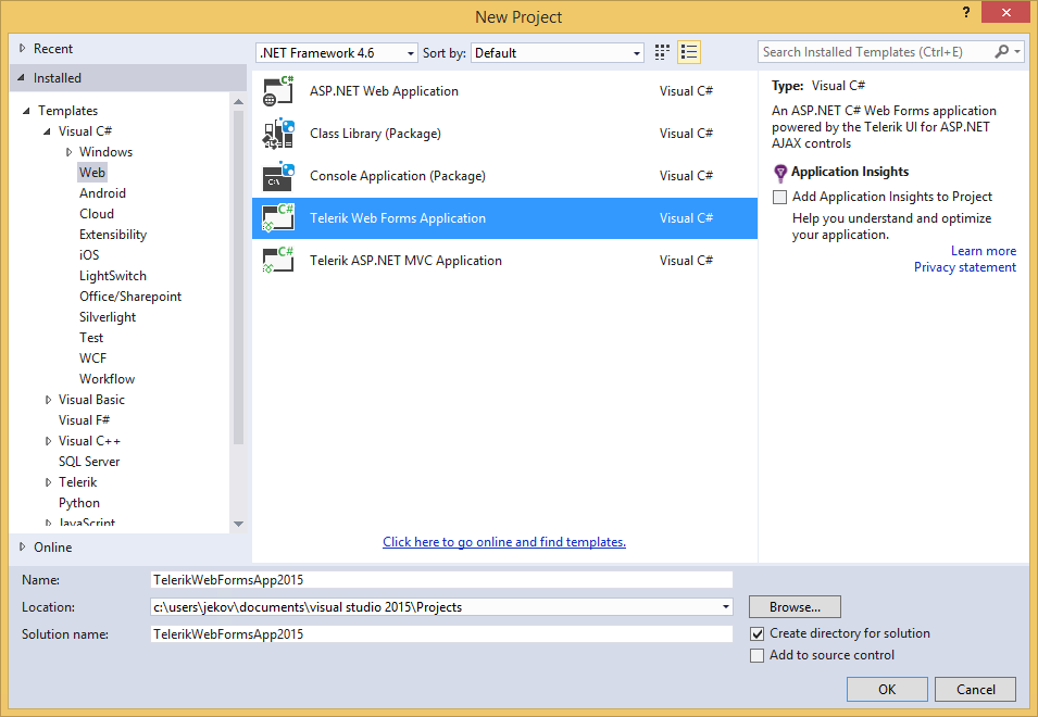 Create Telerik Web Forms App Create Telerik Web Forms App