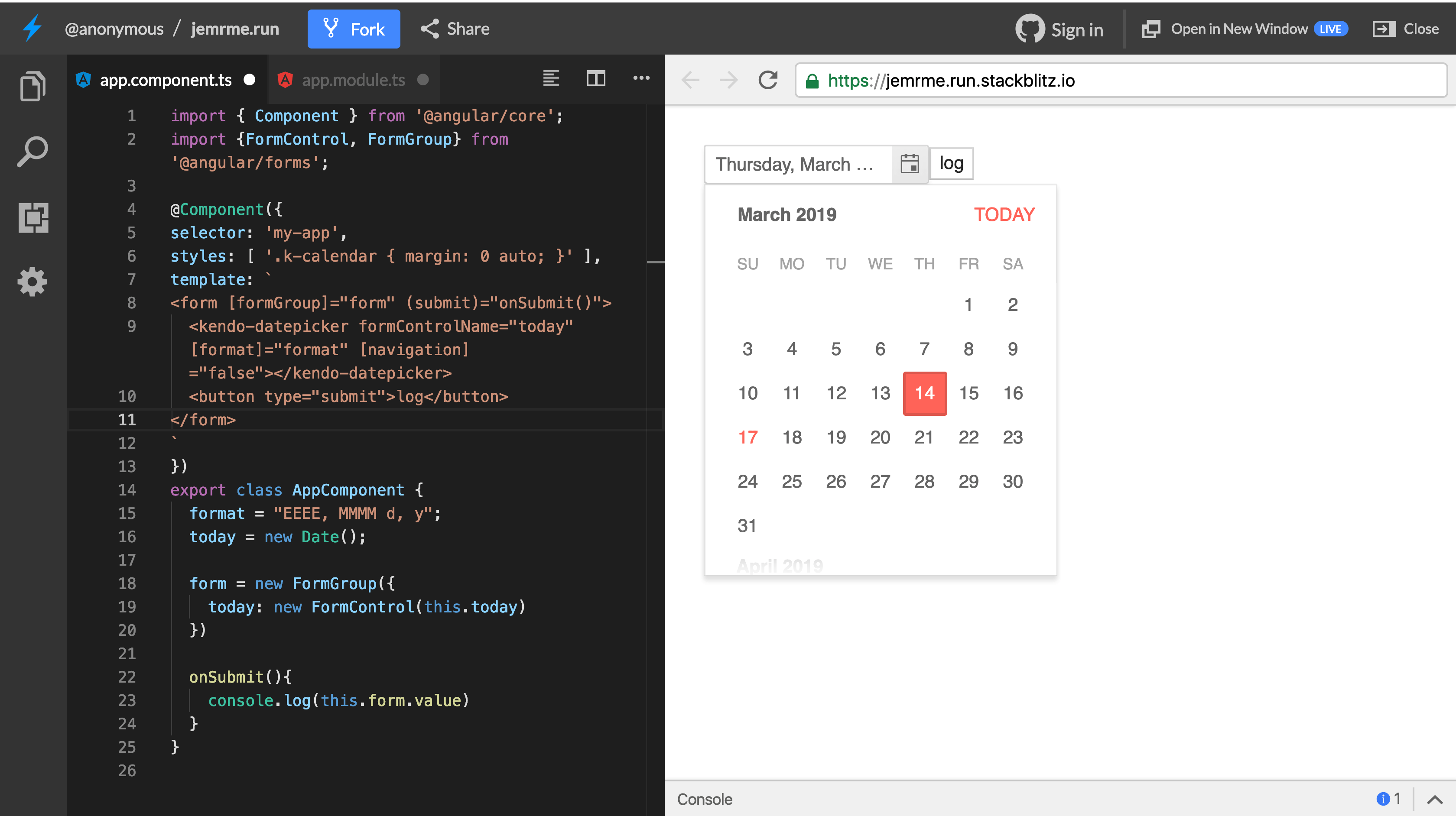 Select Dates in Angular Forms using Kendo UI Date Components
