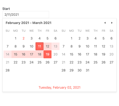 Telerik UI for ASP。NET MVCDateRangePicker- Disabled Dates