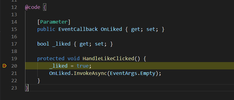 A paused breakpoint in VS Code A paused breakpoint in VS Code