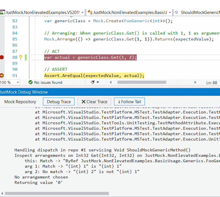 debug window arguments 