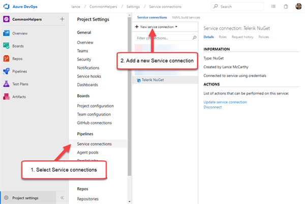New Service Connection drop down New Service Connection drop down