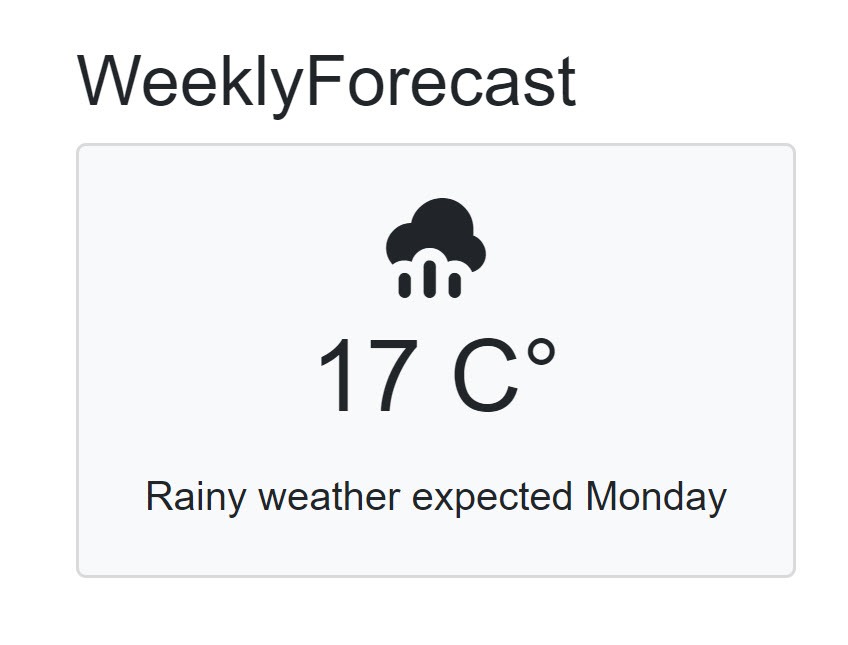 A prototype of the weekly forecast page displaying a single weather forecast.