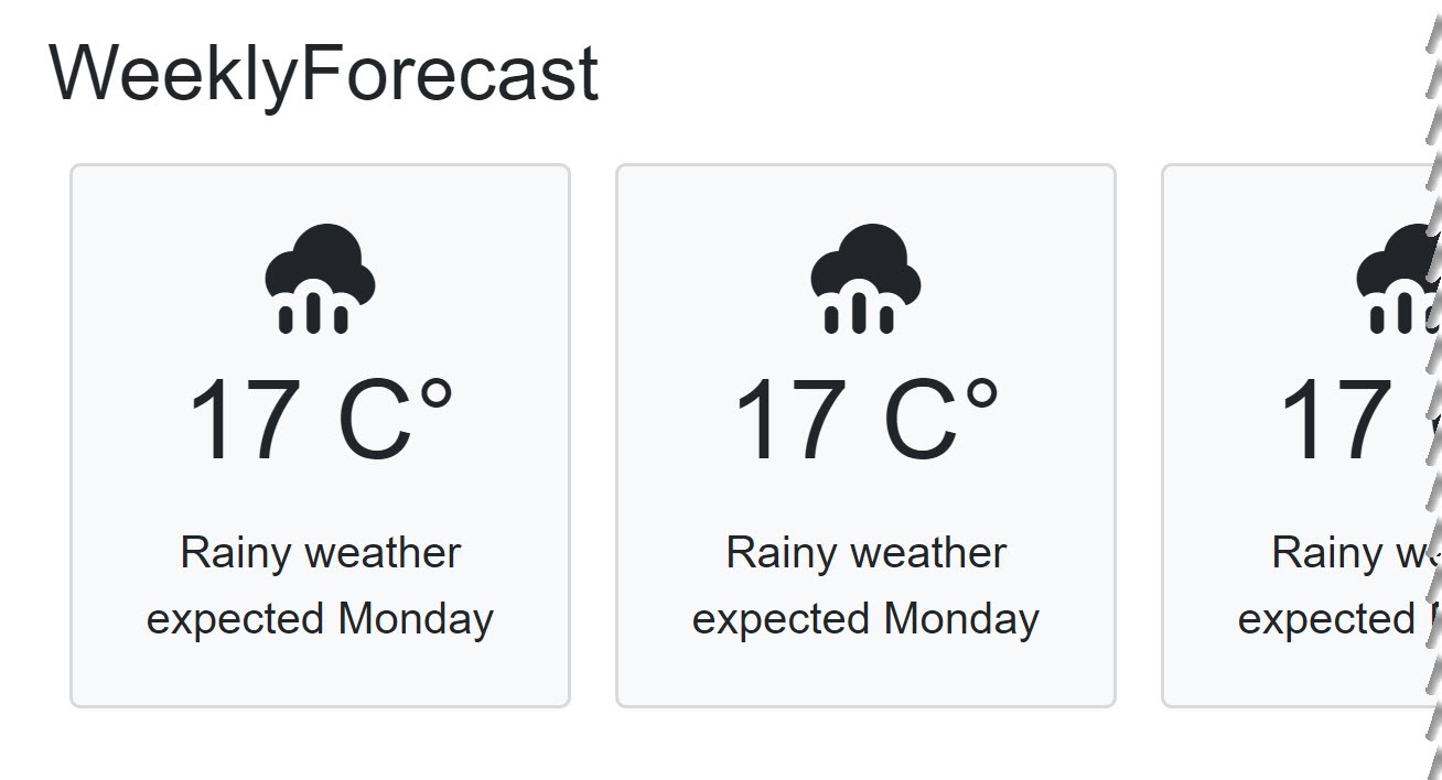 Figure 4 A prototype of the weekly forecast page displaying a single weather forecast.