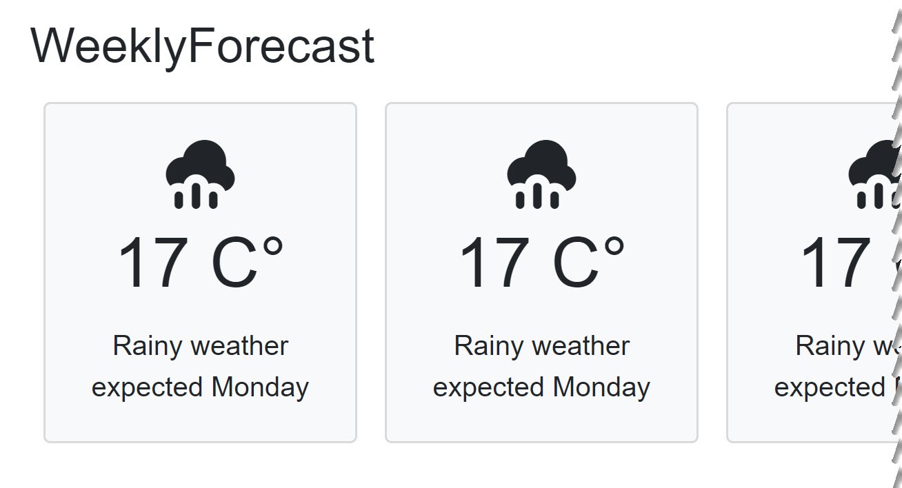 A prototype of the weekly forecast page displaying a single weather forecast.