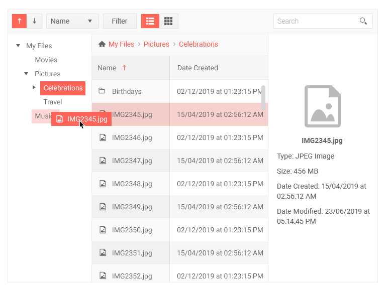 Telerik UI for ASP.NET Core File Manager Drag and Drop Telerik UI for ASP.NET Core File Manager Drag and Drop