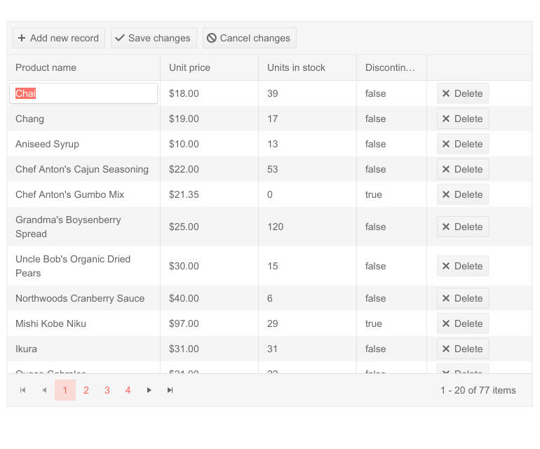 Telerik UI for ASP。NET核心网格