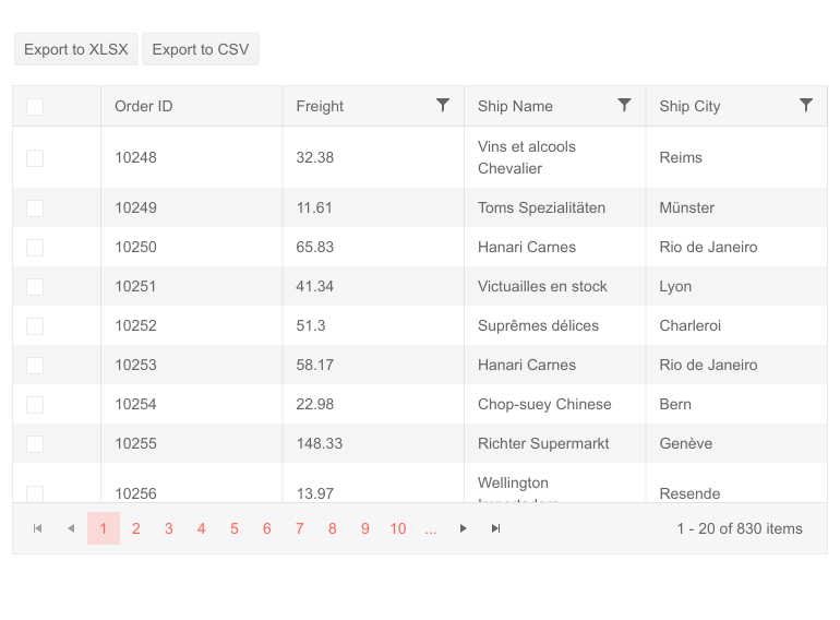 Telerik UI for ASP.NET Core Grid - Export to CSV