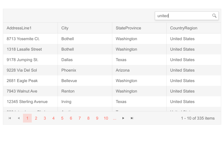 Telerik UI for Blazor Grid Search Box