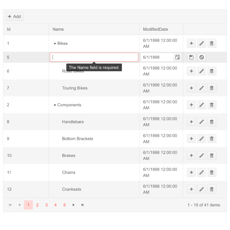 Telerik UI for Blazor Grid Inline Built-In Validation