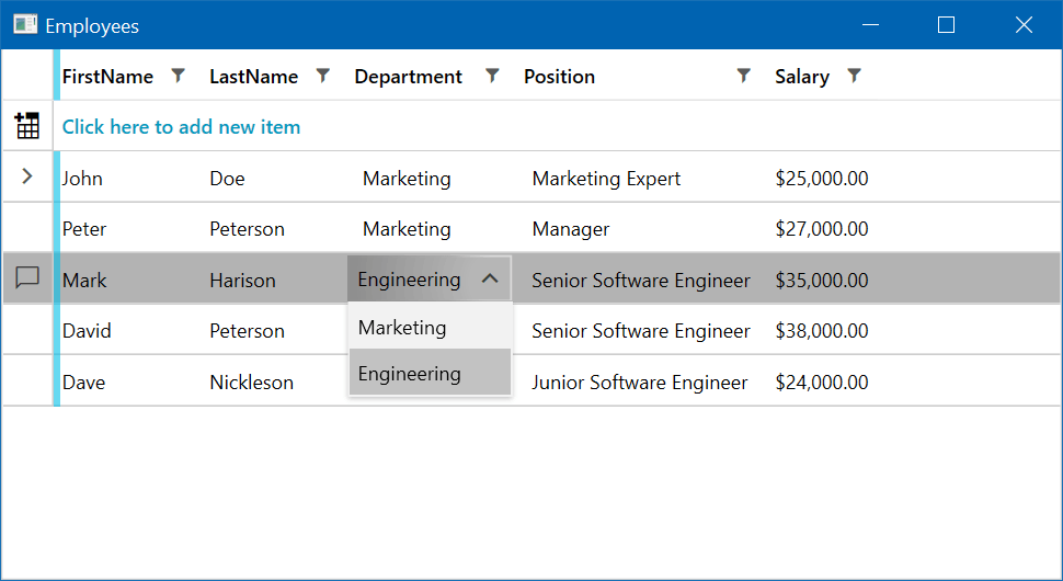 Hierarchical Data Grid View Add Row